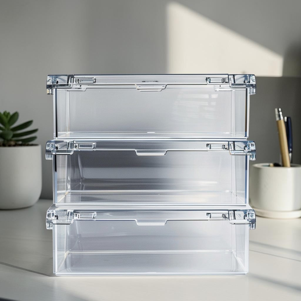 Herour Crystal Clear Stackable Desktop Storage Box - Multi-Purpose Acrylic Organizer for Office & Home