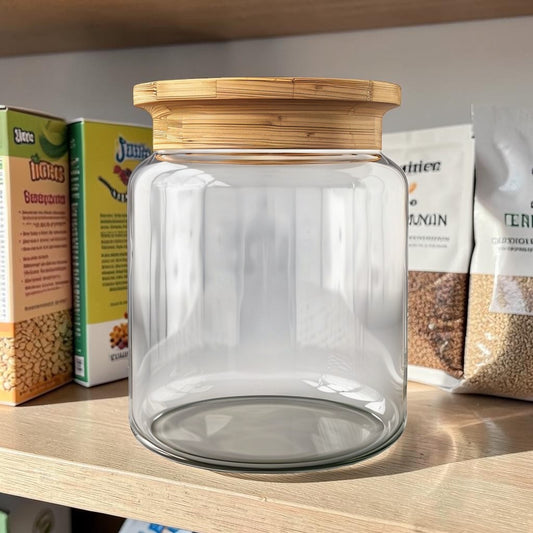 Herour  Borosilicate Glass Food Storage Jar with Airtight Bamboo Lid - Eco-Friendly Kitchen Pantry Container