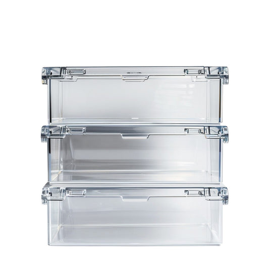 Herour Crystal Clear Stackable Desktop Storage Box - Multi-Purpose Acrylic Organizer for Office & Home