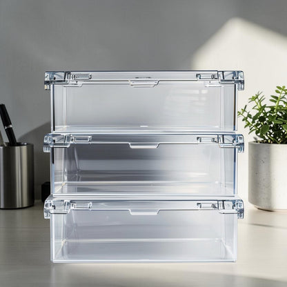 Herour Crystal Clear Stackable Desktop Storage Box - Multi-Purpose Acrylic Organizer for Office & Home
