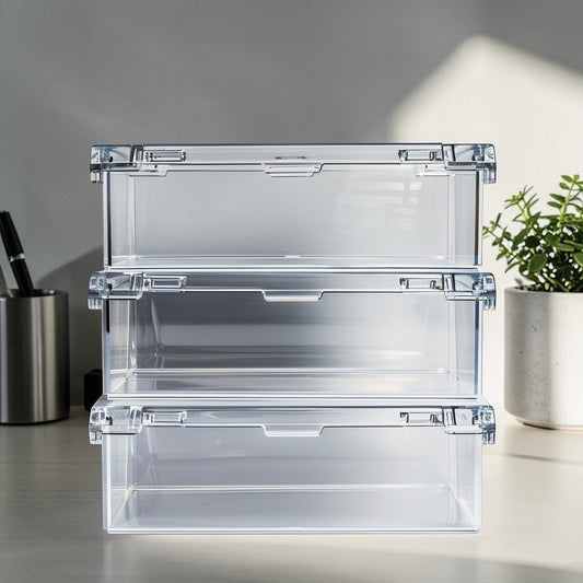 Herour Crystal Clear Stackable Desktop Storage Box - Multi-Purpose Acrylic Organizer for Office & Home